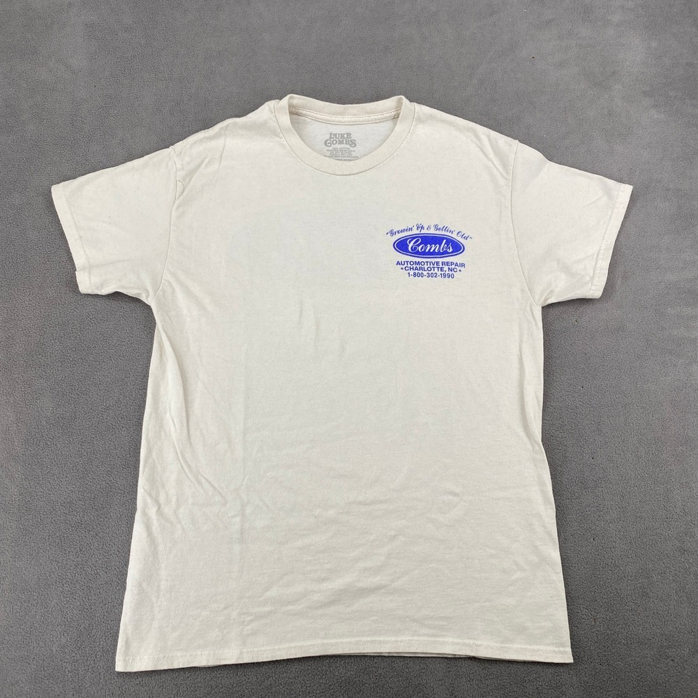Luke Combs 2024 Tour Shirt Growin Up Gettin Old Automotive Repair Cream Medium